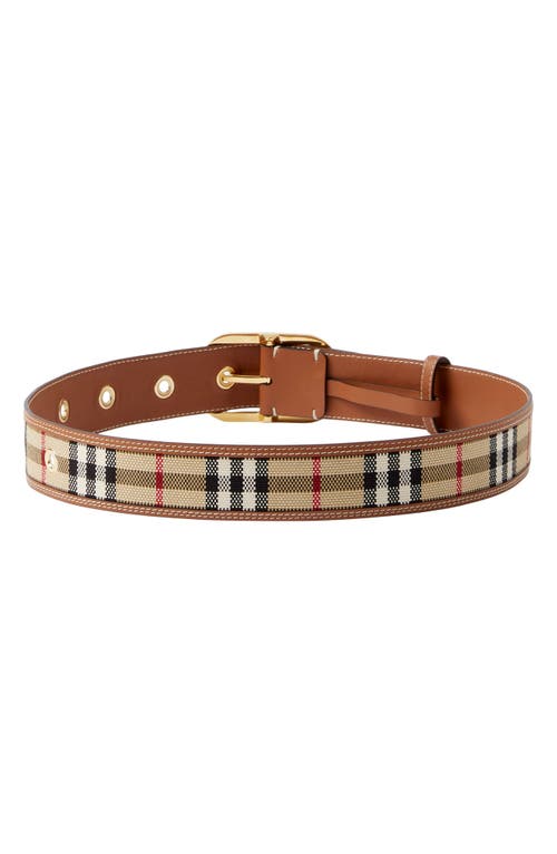 Shop Burberry Check Woven Belt In Vintage Check/gold