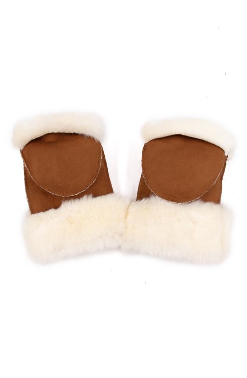 Surell Faux Shearling Flip Top Mittens In Chestnut