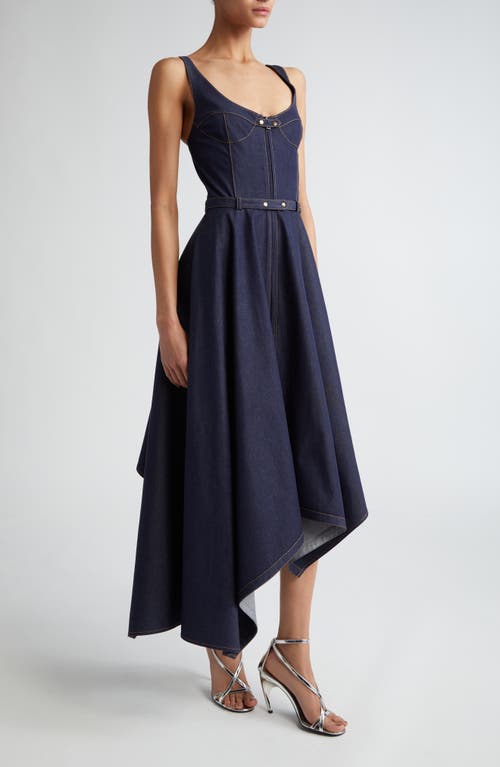 Shop Monse Asymmetric Stretch Denim Sundress In Indigo