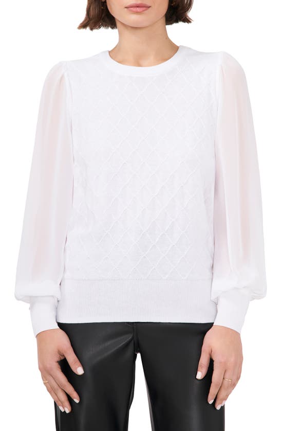 Halogen Chiffon Sleeve Sweater In Bright White
