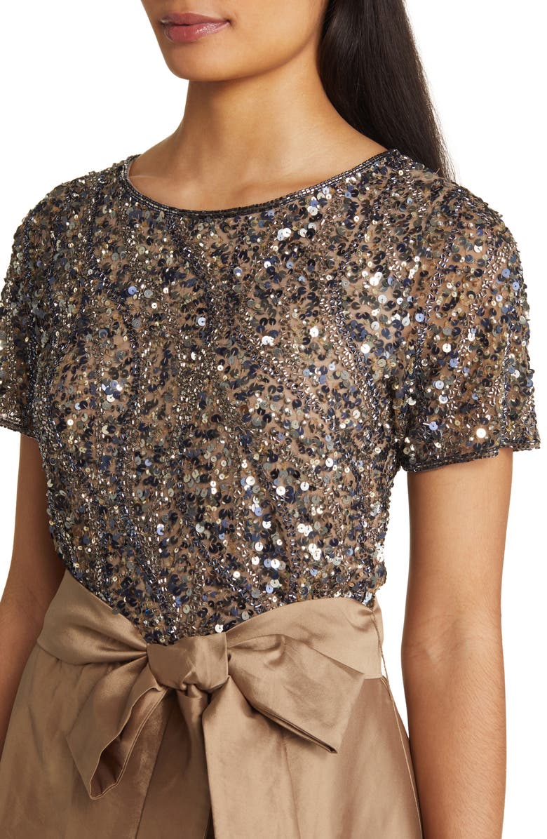 Pisarro Nights Beaded Bodice Mixed Media Gown Nordstrom