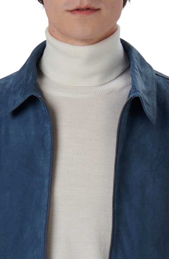 Bugatchi Suede Zip Bomber Jacket In Cobalt