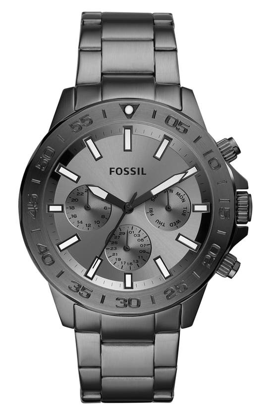 Shop Fossil Bannon Multifunction Smoke Stainless Steel Watch, 45mm