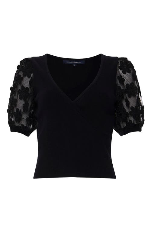 Shop French Connection Lucille Floral Lace Puff Sleeve Sweater In Blackout/blackout