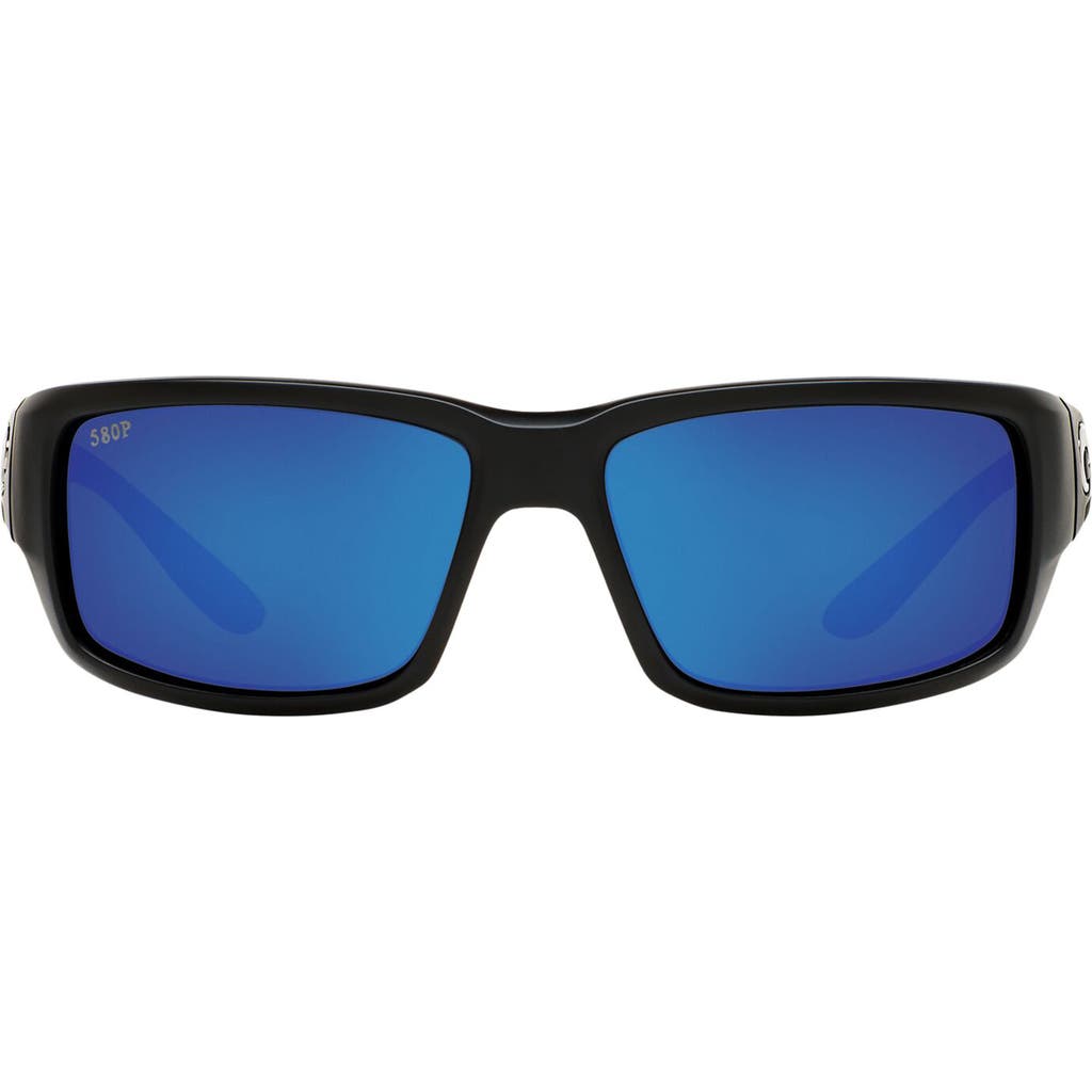 Costa Del Mar Fantail 59mm Polarized Mirror Rectangular Sunglasses In Matte Black/blue Mirror
