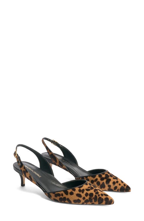 Marion Parke Classic Slingback Genuine Calf Hair Pointed Toe Kitten Heel Pump In Leopard Calf Hair