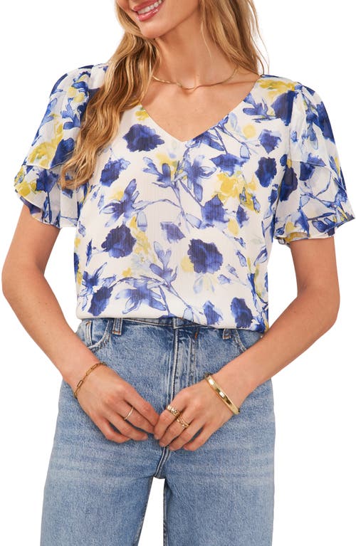 Vince Camuto Floral Tulip Sleeve Top in Ultra White at Nordstrom, Size Small