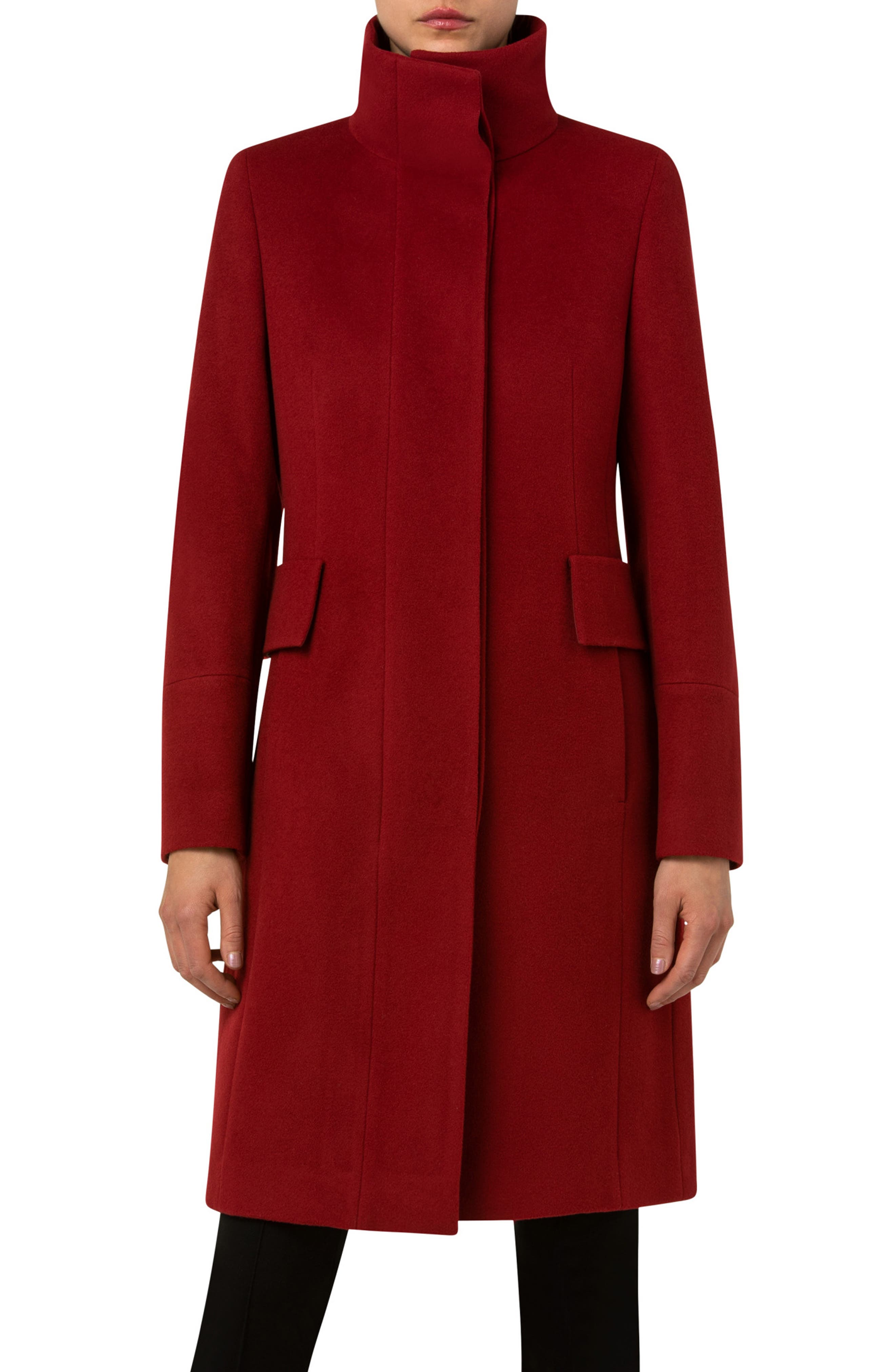 dark red wool coat