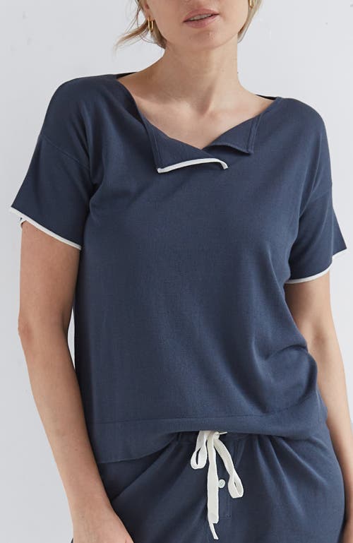 Oyun Split Neck Tee In Cadet