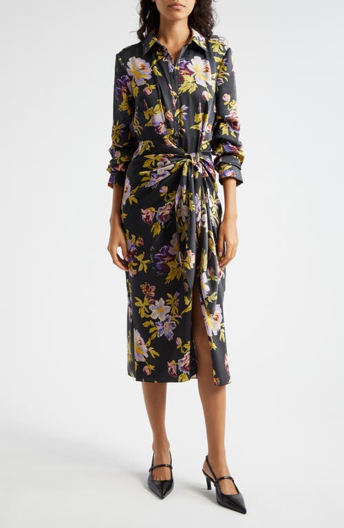 Shop Cinq À Sept Brigitte Floral Midi Shirtdress In Black Multi