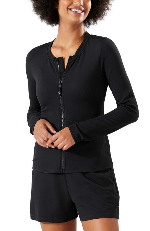 Tommy Bahama Island Cays Full Zip Piqué Rashguard in Black at Nordstrom, Size Small