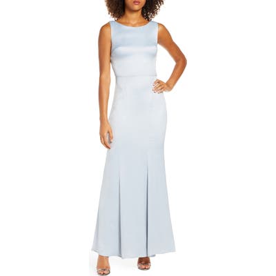 Chi Chi London Guldem Lace Back Satin Trumpet Gown, Blue
