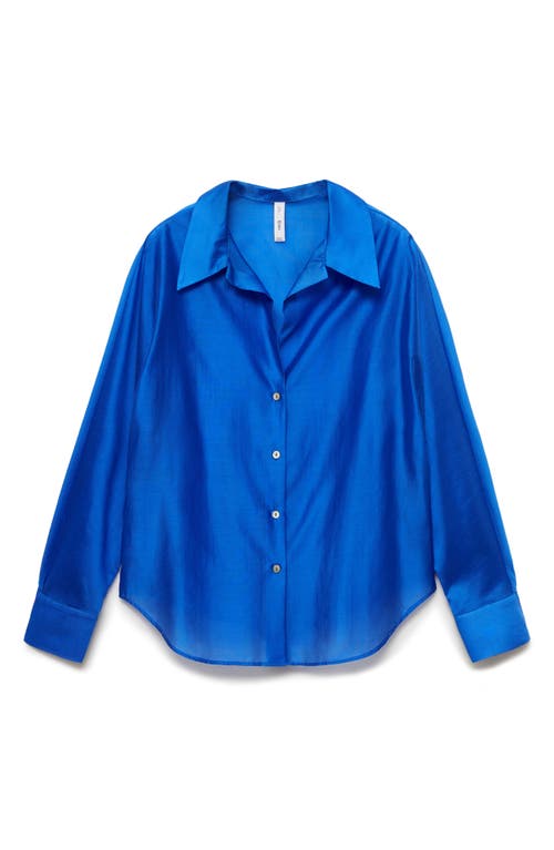 Mango Satin Button-up Shirt In Blue