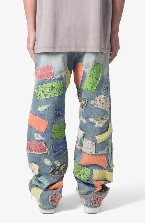 Mnml Ultrabaggy Ripped Bandana Patch Jeans In Blue/multi