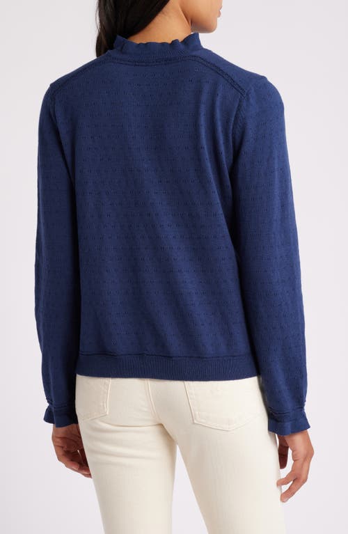 Shop Wit & Wisdom Ruffle Pointelle Sweater In Navy