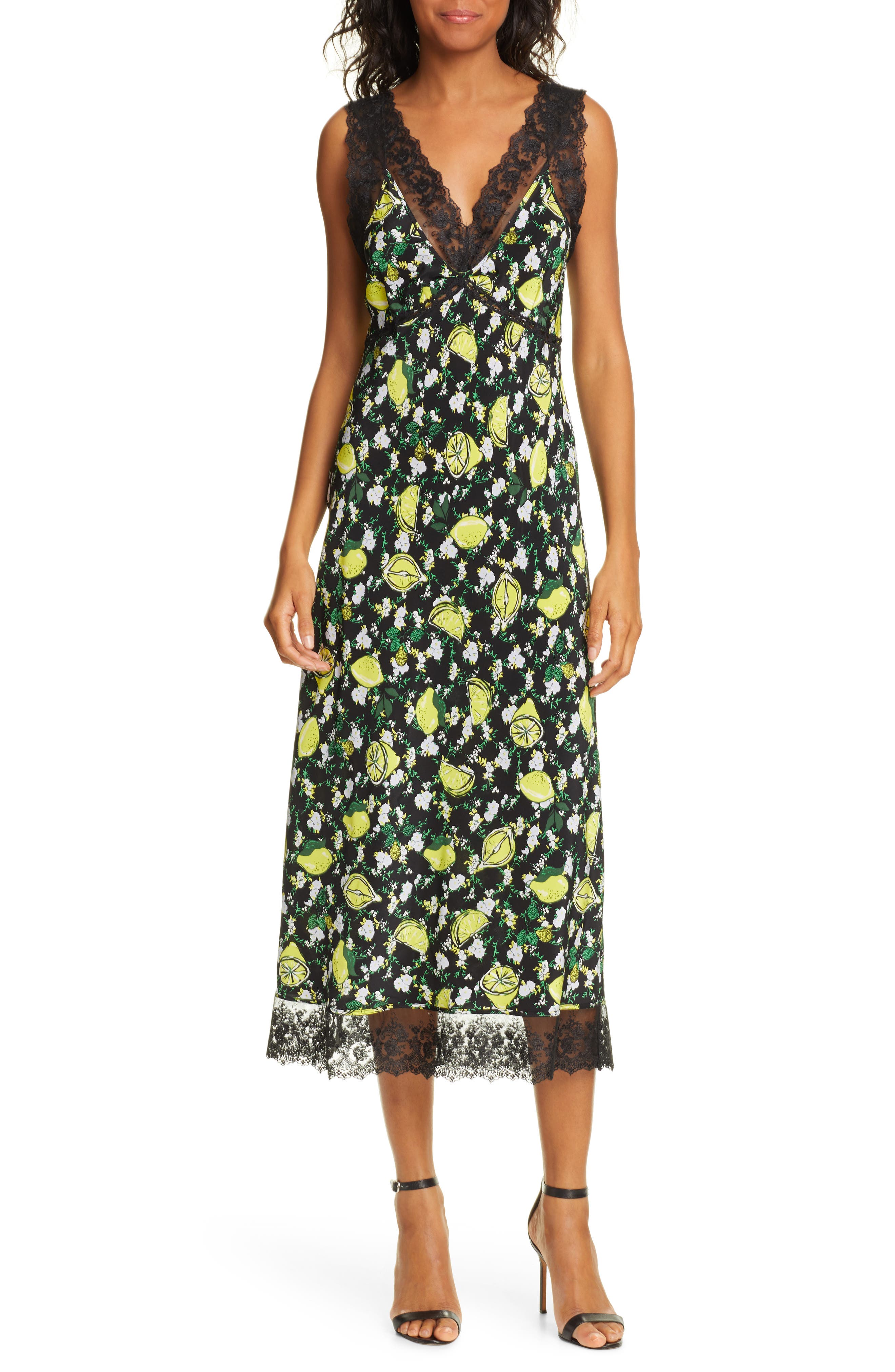 Dvf Issey Lace Detail Sleeveless Silk Midi Dress, Green