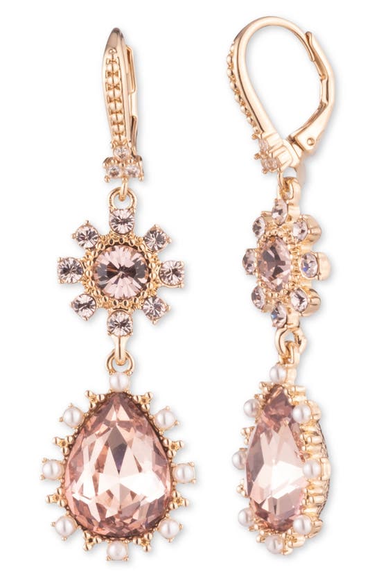 Marchesa Crystal & Imitation Pearl Drop Earrings In Gold Vintage Rose