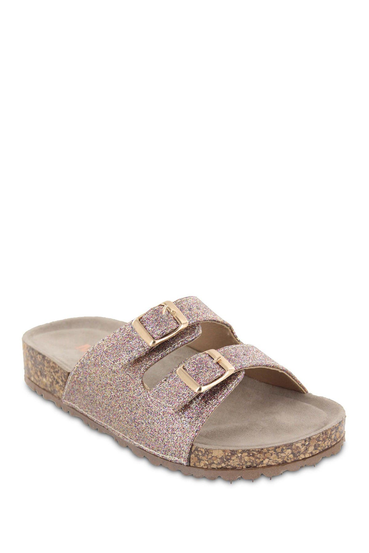 glitter buckle slide sandals