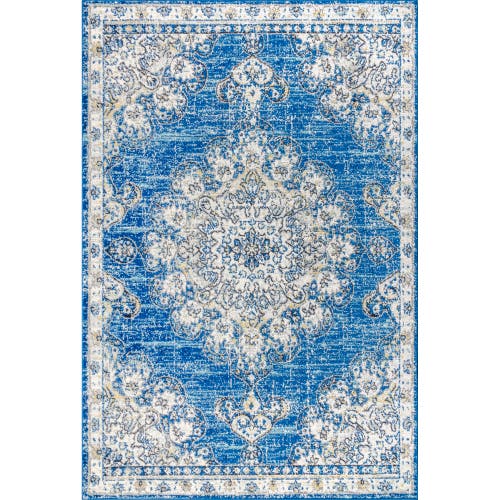 Jonathan Y Bohemian Flair Boho Vintage Medallion Area Rug In Blue/cream