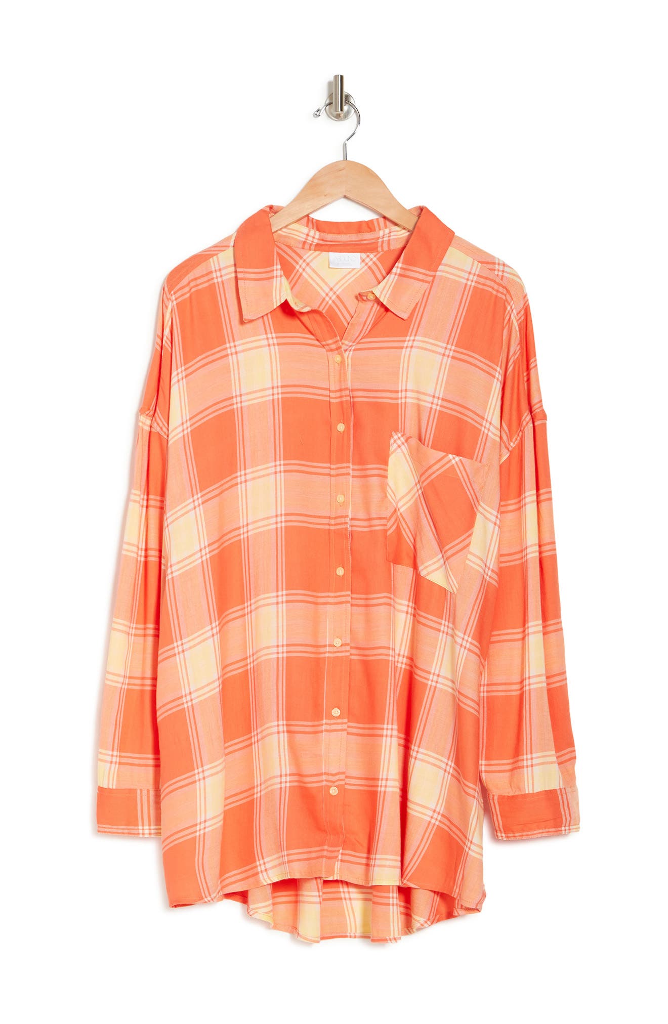 Abound Oversized Flannel Shirt In Coral- Yellow Trevor Plaid