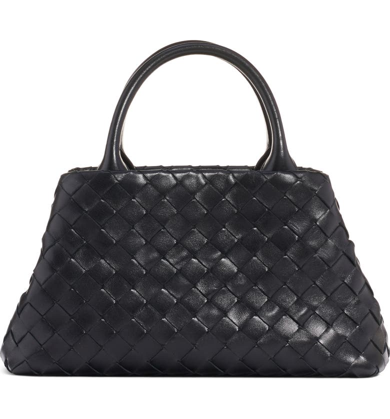 BOTTEGA VENETA Mini Intrecciato Leather Double Handle Tote Bag, Main, color, NERO/ SILVER