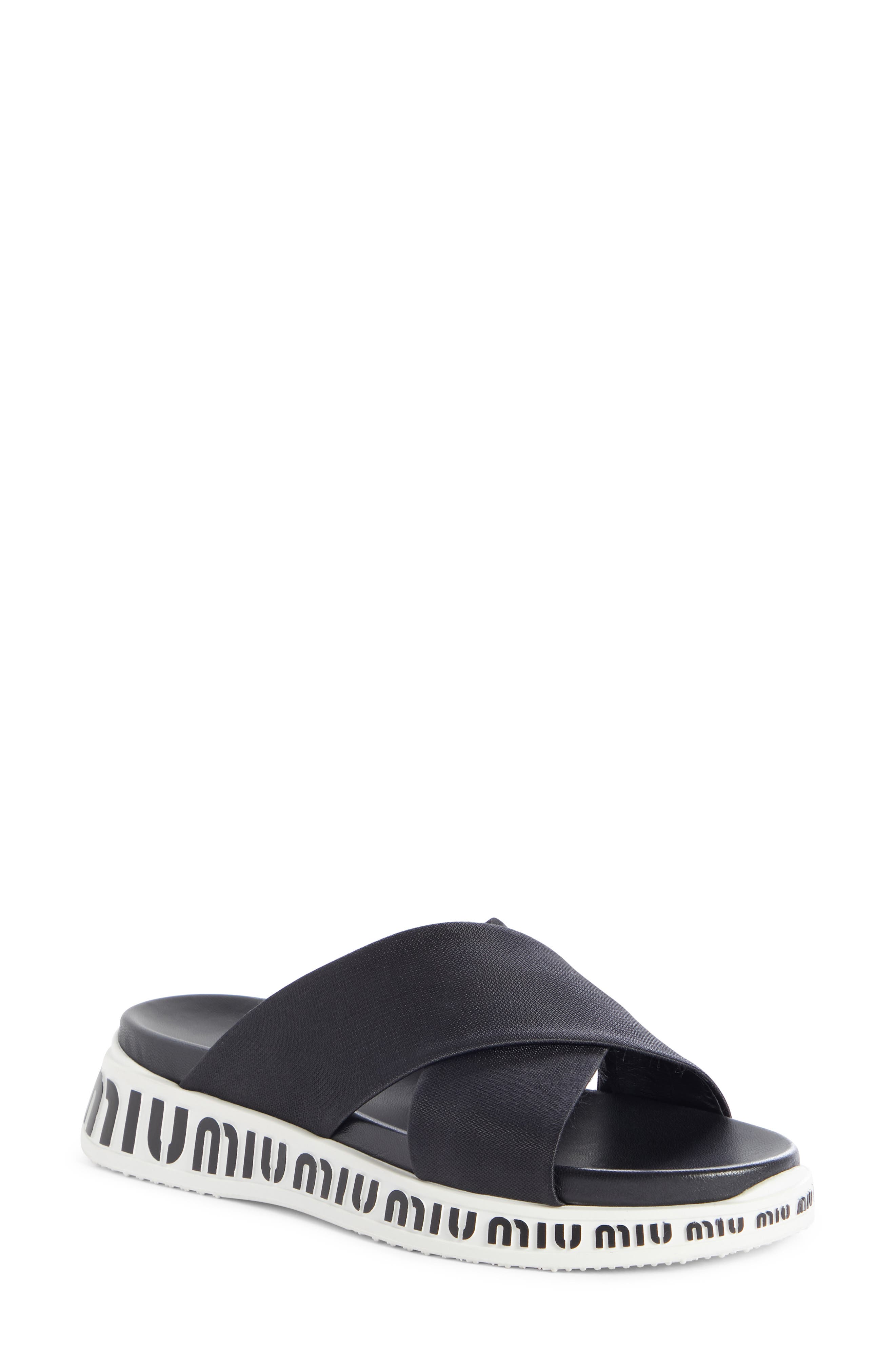 Miu Miu Run Logo Slide Sandal - Black