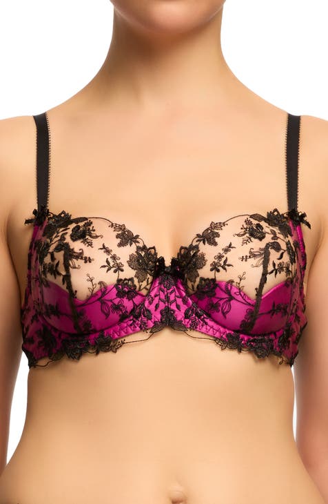 Retro Pink Bra Briefs Sexy Lingerie Bra Sets Push Up Bras Lace Underwear  32A-40C