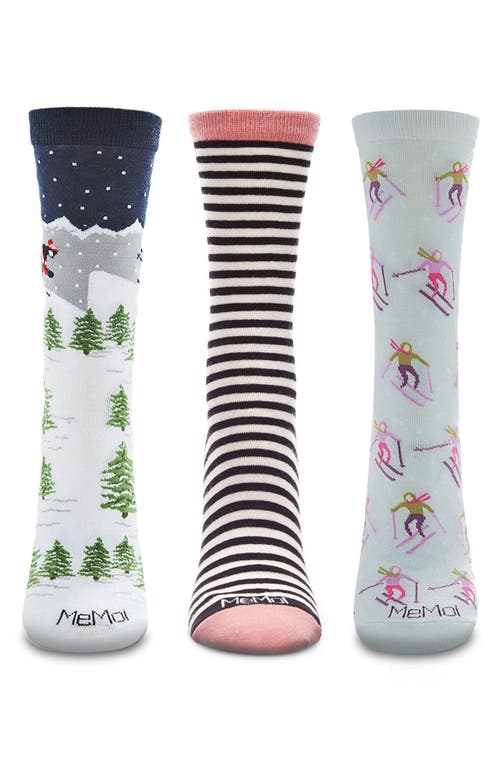Memoi Winter Skiing Assorted 3-pack Crew Socks In Blue