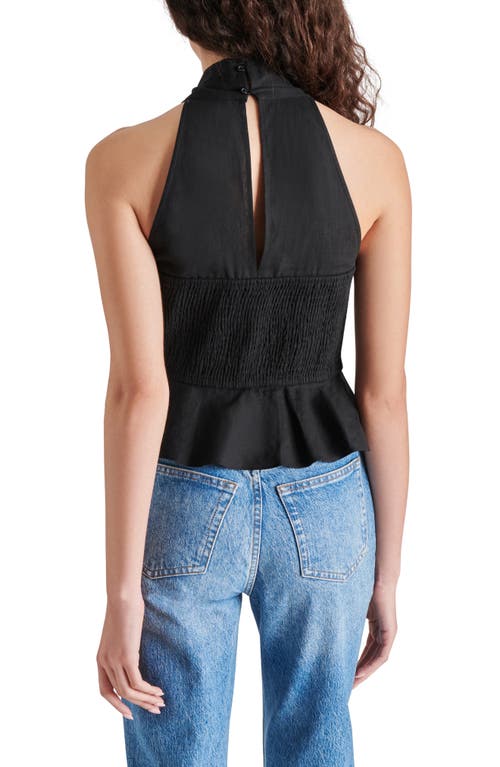 Shop Steve Madden Kosta Crossover Peplum Cotton & Linen Top In Black