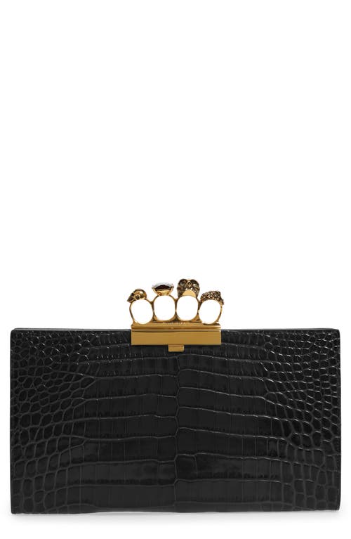 Alexander McQueen Croc Embossed Leather Knuckle Clutch in Black at Nordstrom