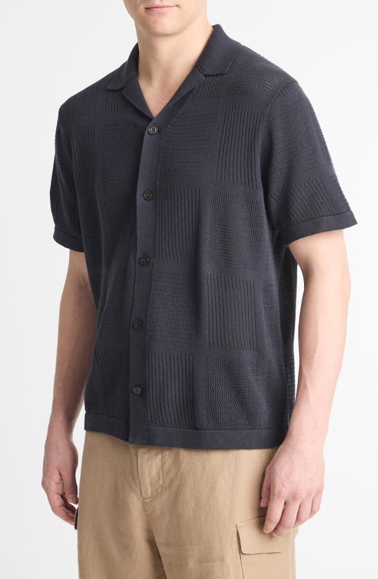 Vince Patchwork Pointelle Short Sleeve Cardigan In Light Coastal