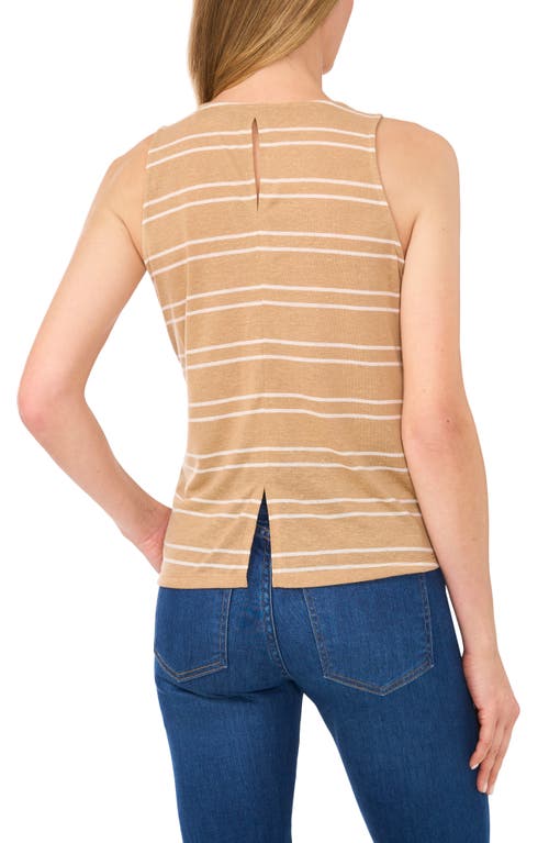 Cece Stripe Crewneck Tank Top In Pecan Brown