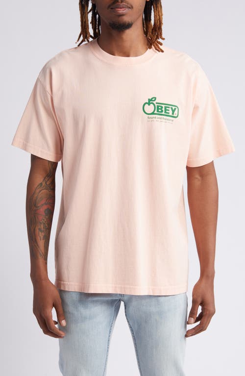 Obey Sound And Resistance Cotton Graphic T-shirt In Peach Parfait