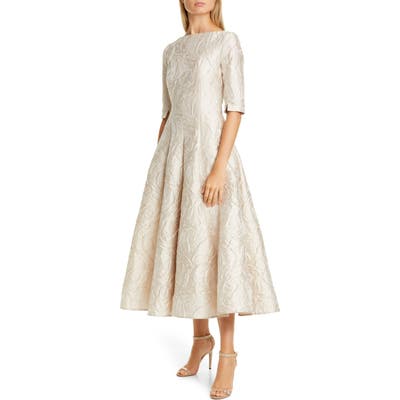 Talbot Runhof Poiret Rose Jacquard Fit & Flare Midi Dress, Ivory