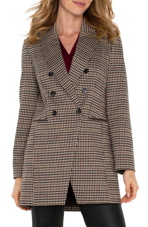 Shop Liverpool Houndstooth Double Breasted Coat In Black Tan Houndstooth