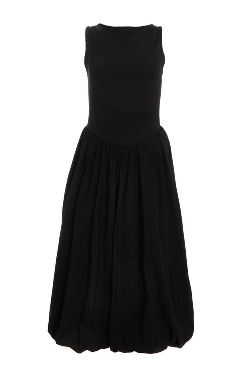 Shop Quiz Jersey And Bengaline Puffball Midi Dress In Black