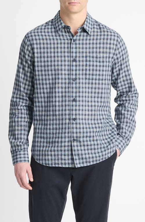 Vince Summit Plaid Linen Blend Button-Up Shirt Venice Blue at Nordstrom,