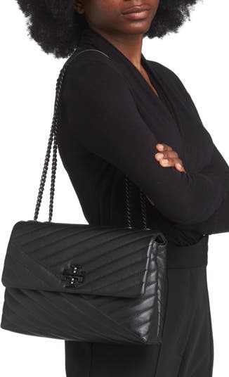 Kira Chevron Powder Coated Small Flap Shoulder Bag in black leather