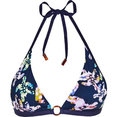 Vilebrequin Watercolor Turtle Triangle Bikini Top, Blue