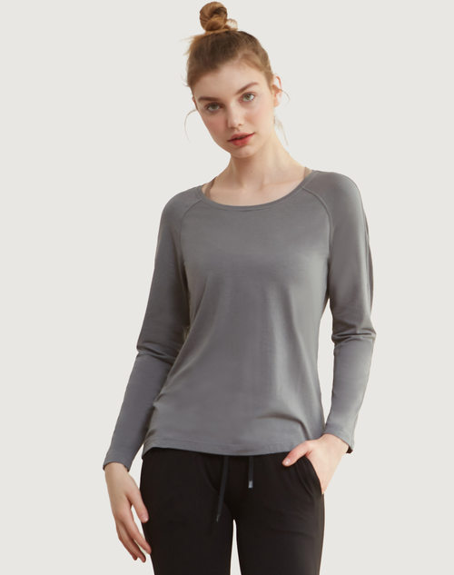 Shop Rebody Active Rebody Essentials Scooped Long Sleeve Top In Stone Olive