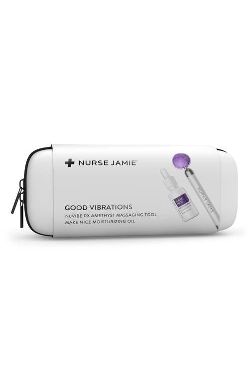 Nurse Jamie Good Vibrations Massaging Tool & Moisturizing Oil Set USD $170 Value in Purple/White/Silver/Blue