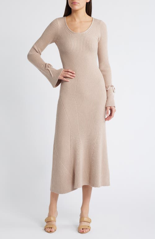 En Saison Elaine Rib Long Sleeve Sweater Dress in Taupe 