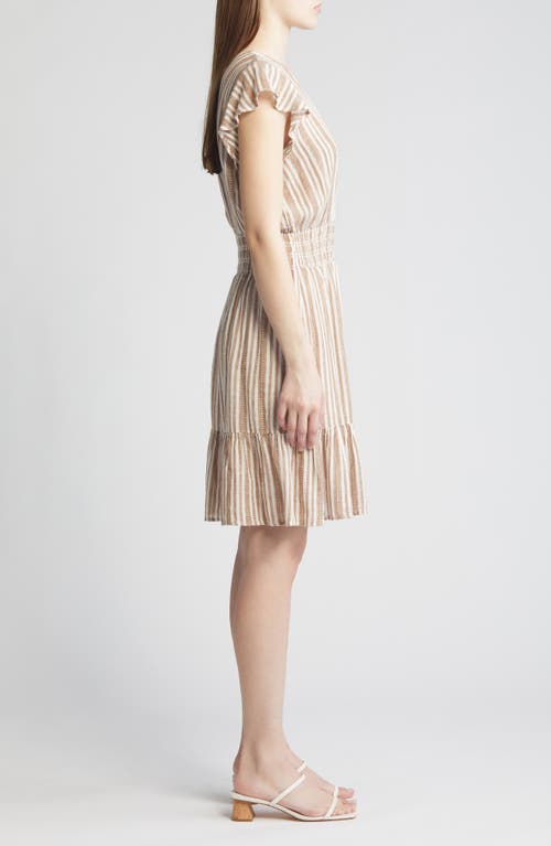 Rails Tara Stripe Ruffle Sleeve Linen Blend Dress In Palo Santo Stripe