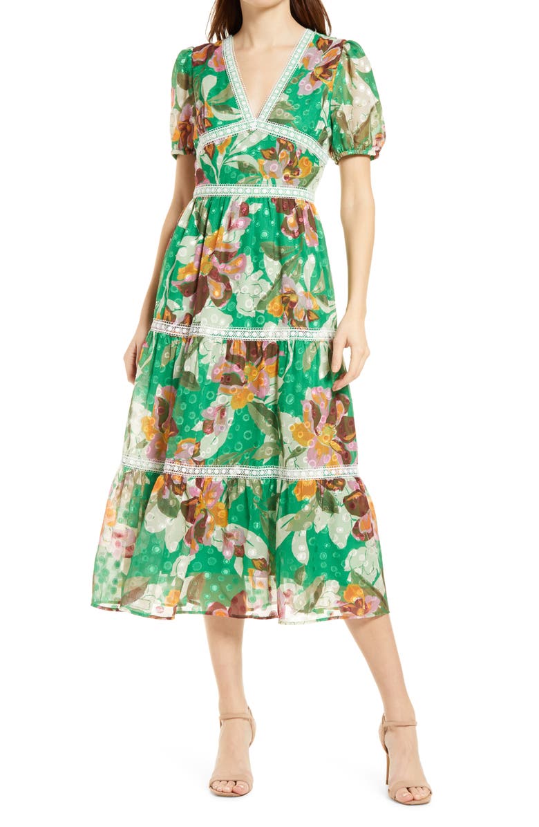 Adelyn Rae Lian Jacquard Print Midi Dress | Nordstrom