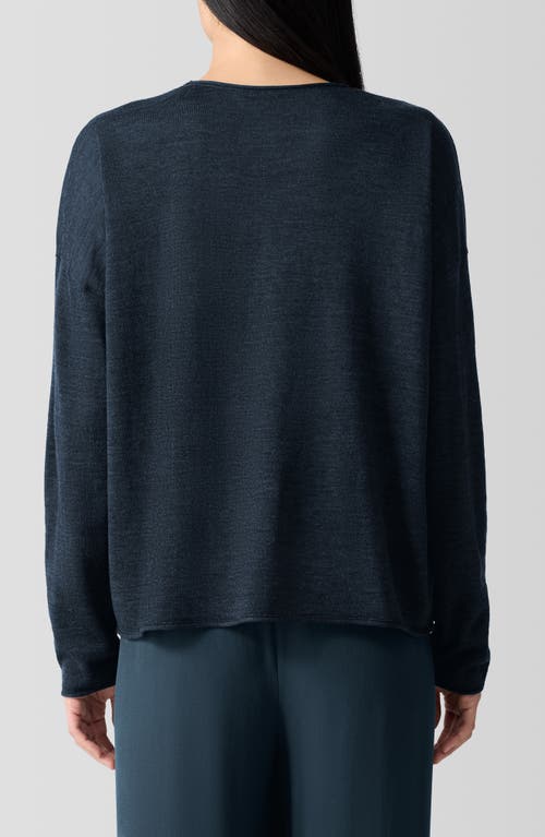 Shop Eileen Fisher Crewneck Wool Sweater In Deep Adriatic