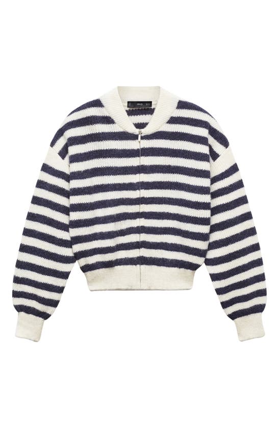 Shop Mango Stripe Zip Cardigan In Dark Navy