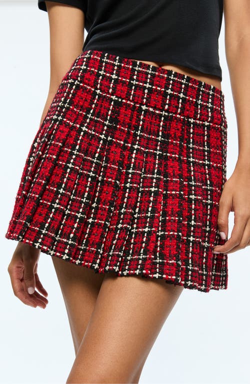 Shop Alice And Olivia Alice + Olivia Mera Plaid Pleated Tweed Miniskirt In Schoolgirl Plaid Bright Ruby