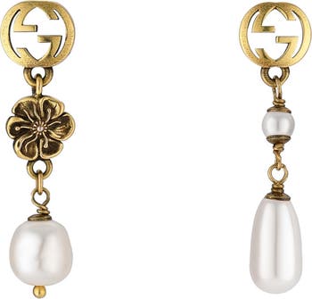 Gucci Interlocking-G Mismatched Imitation Pearl Drop Earrings | Nordstrom