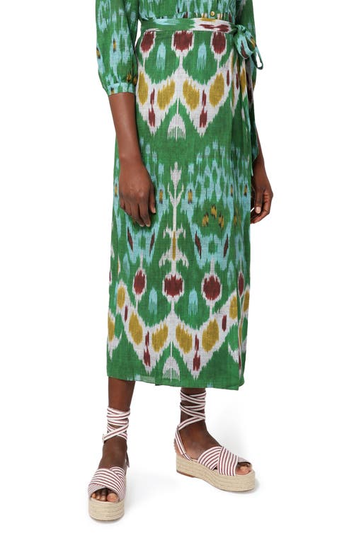 Erdem Hermia Ikat Print Cotton & Linen Wrap Skirt in Green