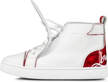 Christian Louboutin Kids' Funnyto Calfskin & Patent Leather Sneaker in Bianco/Loubi/loubi